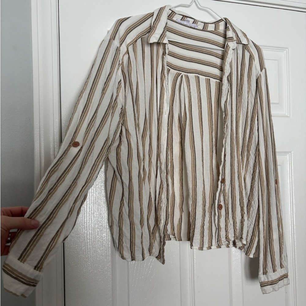Jane and Delancey Brown and White Striped Blouse